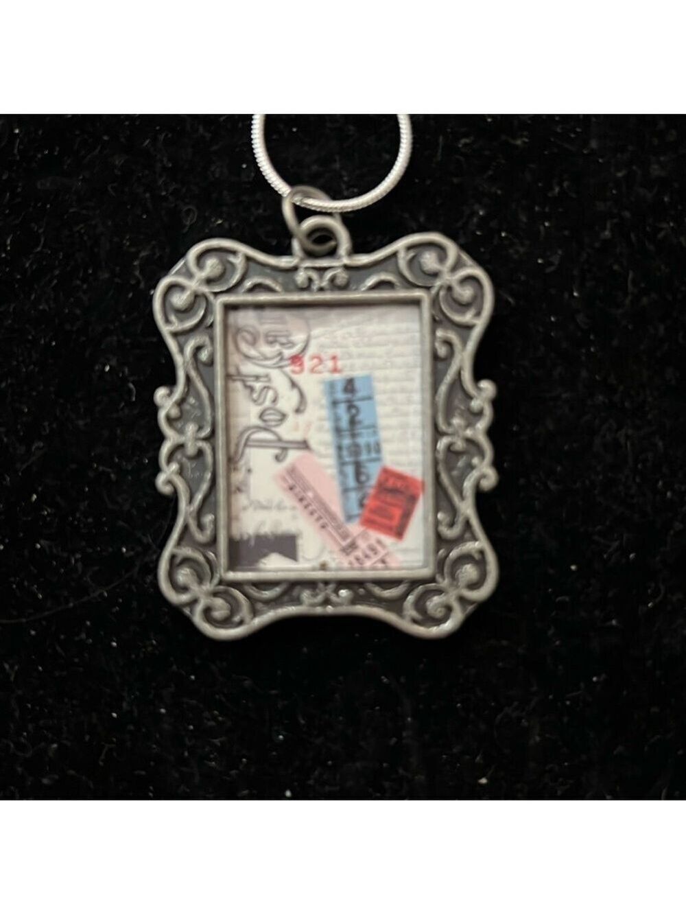 Picture Frame Pendant Sterling Silver Black Leather Snake Chain 20 Inch